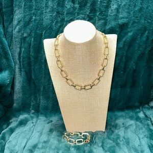 Gold Link Chain Necklace and Bracelet Set - Women Jewelry
